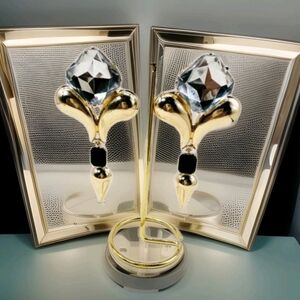 Vintage 90s Avant Garde Exaggerated Crystal Tear Drop Gold Drop Earrings